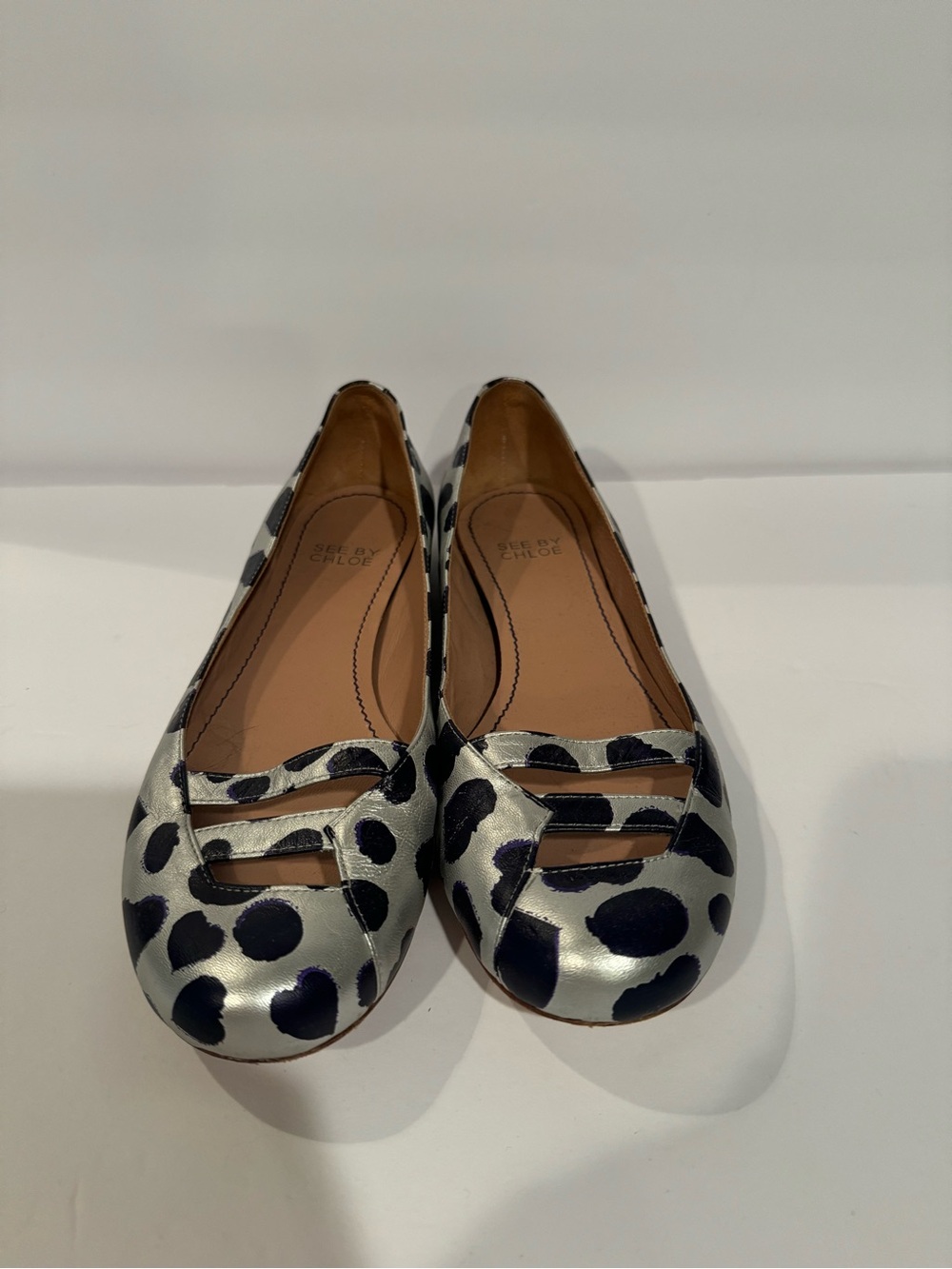 See by Chloé Metallic Polka Dot Leather Ballet Flats – Size 36